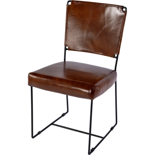 Nevin Dining Chair in Brown Leather & Black Iron