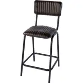 Waylon in Bar Stool with Footrest in Brown Leather & Black Iron