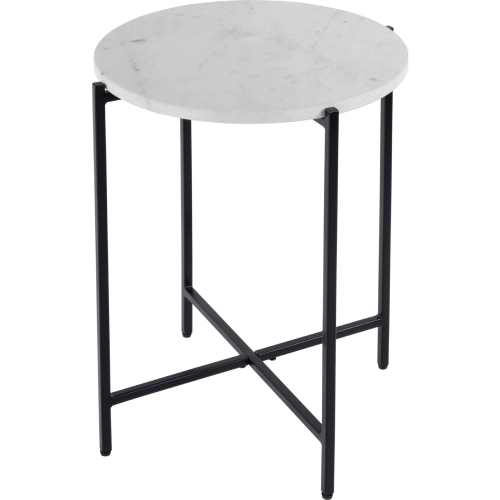 Mirabell 19" Round Side Table in White Marble & Black Iron