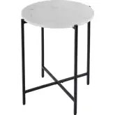 Mirabell 19" Round Side Table in White Marble & Black Iron