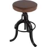 Knight Adjustable Height Bar Stool in Brown Leather & Black Iron