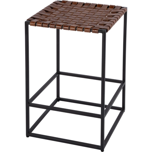Lowell 24" Backless Counter Stool w/ Footrest in Brown Leather & Black Iron