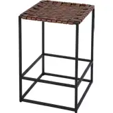 Lowell 24" Backless Counter Stool with Footrest in Brown Leather & Black Iron