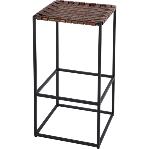 Lowell 30" Backless Bar Stool w/ Footrest in Brown Leather & Black Iron