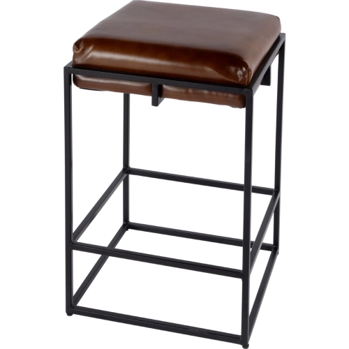 Eldridge 26" Backless Counter Stool w/ Footrest in Brown Leather & Black Iron