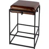 Eldridge 26" Backless Counter Stool with Footrest in Brown Leather & Black Iron