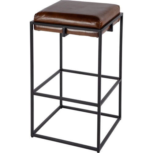 Eldridge 31" Backless Bar Stool w/ Footrest in Brown Leather & Black Iron
