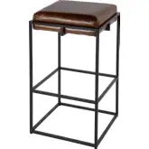 Eldridge 31" Backless Bar Stool with Footrest in Brown Leather & Black Iron