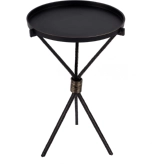 Lucca Round Side Table in Distressed Black & Gold Aluminum & Iron