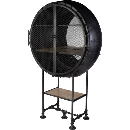 Roanoke 43" Bar Cabinet in Black Iron, Mirror & Wood