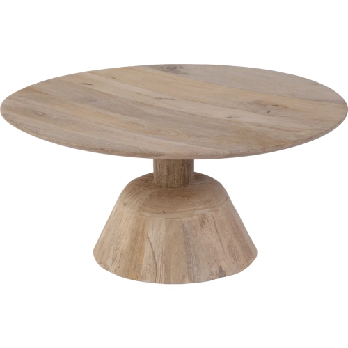Carmine 30"W Round Pedestal Coffee Table in Distressed Natural Wood
