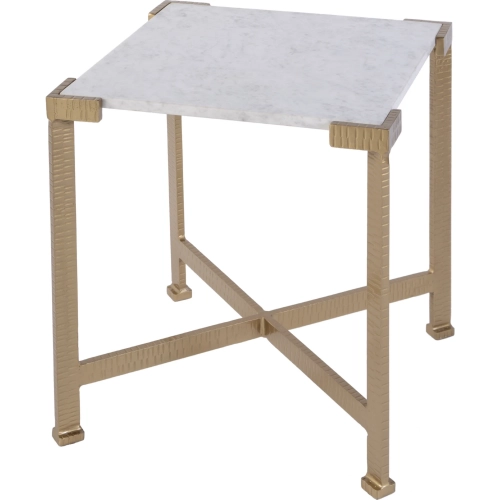 Loric 18" Square Side Table in White Marble & Antique Gold Iron