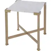 Loric 18" Square Side Table in White Marble & Antique Gold Iron
