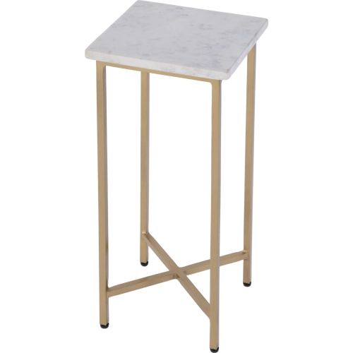 Paulina 9" Square End Table in White Marble & Antique Gold Iron