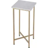 Paulina 9" Square End Table in White Marble & Antique Gold Iron