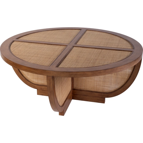 Bali Breeze 42" Round Coffee Table in Brown Wood & Woven Mesh