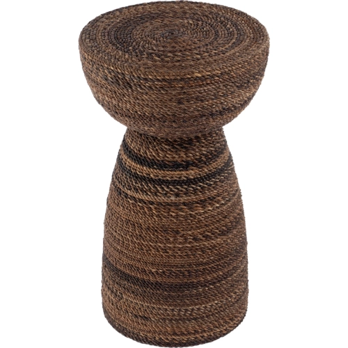 Bagshawe 13"W Round Drum Side Table in Brown Wood & Abaca Rope