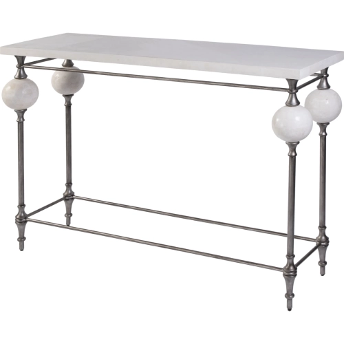 Amadeo 49"W Console Table in White Agate Stone & Silver Metal