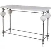 Amadeo 49"W Console Table in White Agate Stone & Silver Metal