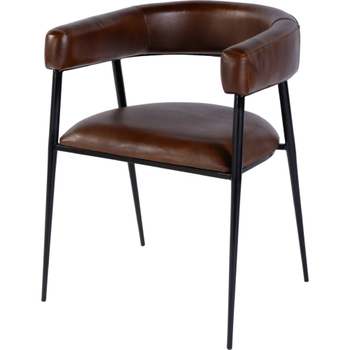 Dallas Dining Arm Chair in Medium Brown Leather & Black Iron
