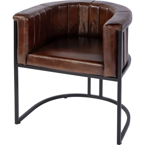 Rockford Barrel Accent Chair in Brown Leather & Black Iron
