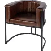 Rockford Barrel Accent Chair in Brown Leather & Black Iron