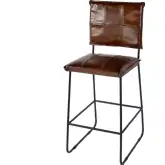 Niles 30" Bar Stool with Footrest in Brown Leather & Black Iron