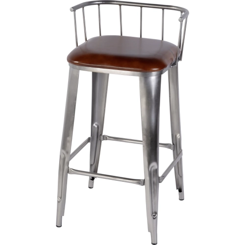 Coriander 31" Seat H Bar Stool in Brown Leather & Silver Iron