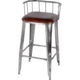 Coriander 31" Seat H Bar Stool in Brown Leather & Silver Iron