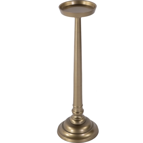 Tilly 7"W Round Pedestal End Table in Antique Gold Metal