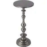 Mario 10"W Round Pedestal End Table in Silver Metal