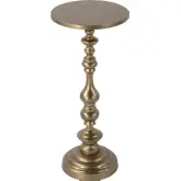 Mario 10"W Round Pedestal End Table in Antique Gold Metal