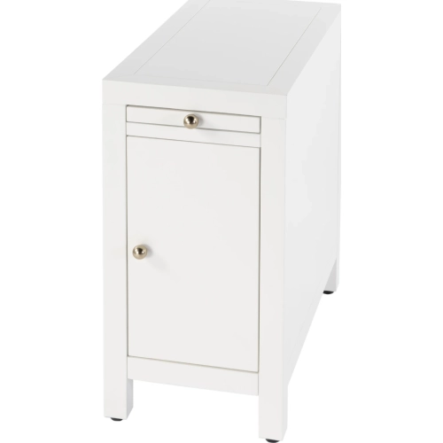 Nora 12"W 1 Door Narrow End Table w/ Pull Out Tray in White Finish Wood
