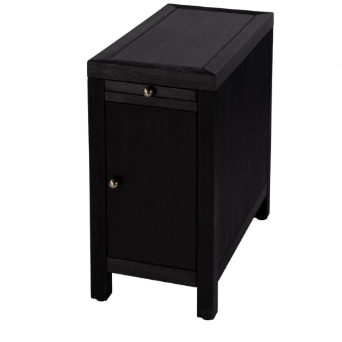 Nora 12"W 1 Door Narrow End Table w/ Pull Out Tray in Coffee Finish Wood