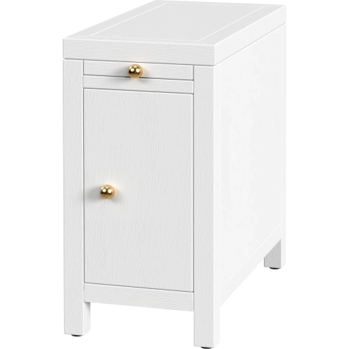 Nora 12" 1-Door Narrow End Table with Pull-Out Tray in Textured White Wood