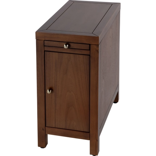 Nora 12"W 1 Door Narrow End Table w/ Pull Out Tray in Medium Brown Finish Wood