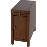 Nora 12"W 1 Door Narrow End Table with Pull Out Tray in Medium Brown Finish Wood