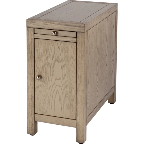 Nora 12"W 1 Door Narrow End Table w/ Pull Out Tray in Light Brown Finish Wood