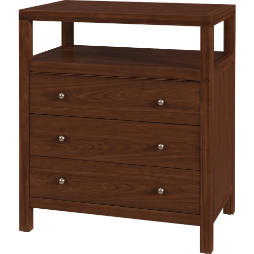 Nora 27"W 3 Drawer Tall Nightstand w/ Shelf in Medium Brown Finish Wood