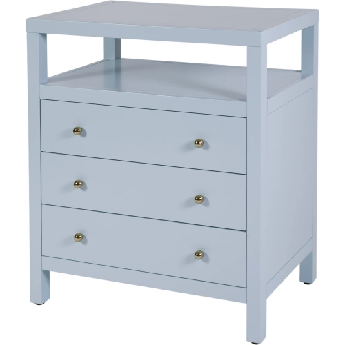 Nora 28" 3-Drawer Tall Nightstand with Top Shelf in Light Blue Wood