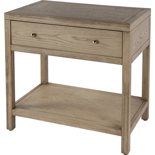 Nora 30"W 1 Drawer Wide Nightstand with Lower Shelf in Light Brown Finish Wood