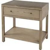 Nora 30"W 1 Drawer Wide Nightstand with Lower Shelf in Light Brown Finish Wood