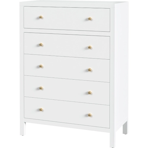 Nora 36" 5 Drawer Dresser in Smooth White Wood