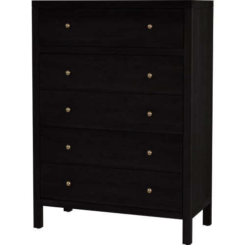 Nora 36"W 5 Drawer Tall Dresser in Coffee Finish Wood