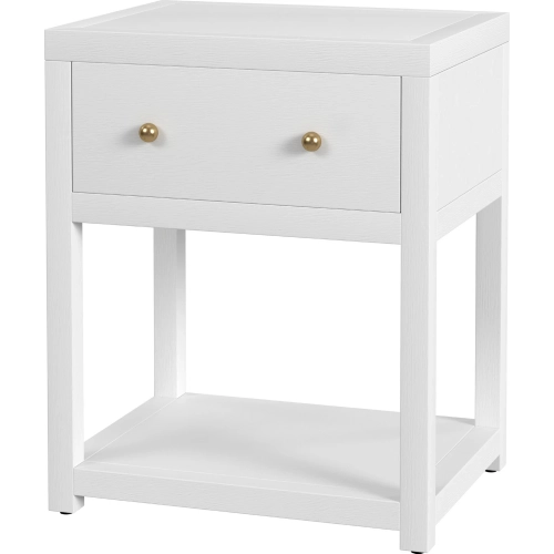 Nora 21" 1 Drawer Nightstand w/ Lower Shelf in White Wood