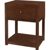 Nora 21"W 1 Drawer Small Nightstand with Lower Open Shelf in Walnut Finish Wood
