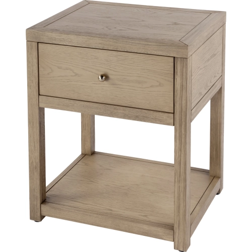 Nora 21"W 1 Drawer Small Nightstand with Lower Open Shelf in Light Brown Finish Wood