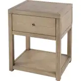 Nora 21"W 1 Drawer Small Nightstand with Lower Open Shelf in Light Brown Finish Wood