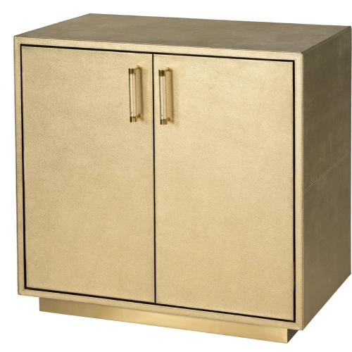 Medera 32" 2 Door Accent Cabinet in Antique Gold Leather & Brass