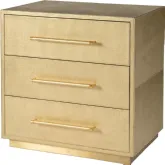 Medera 28" 3 Drawer Accent Chest in Antique Gold Leather & Brass